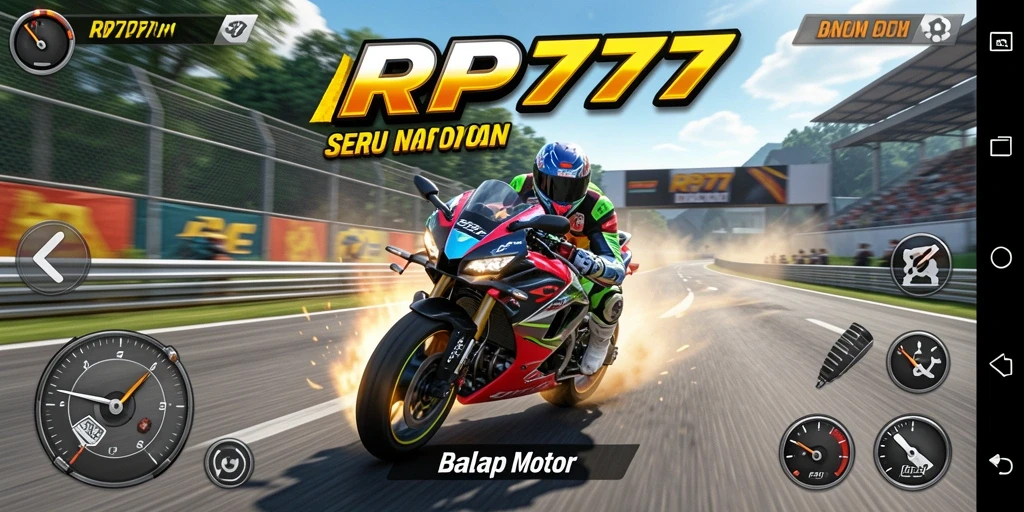 Antarmuka permainan balap motor yang dinamis dan menarik.