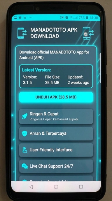 Tampilan halaman APK manadototo