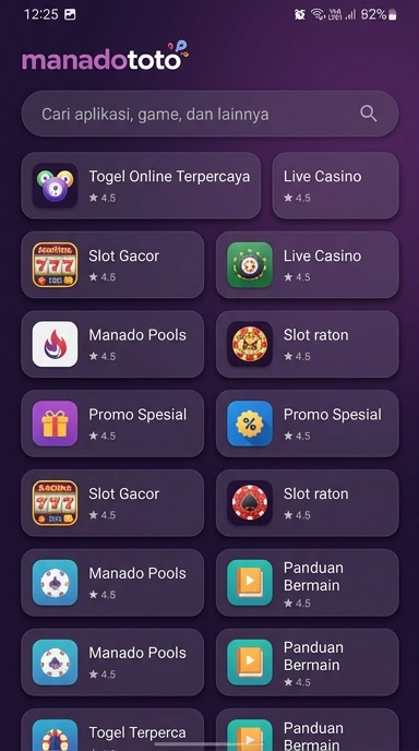 Tampilan katalog aplikasi manadototo
